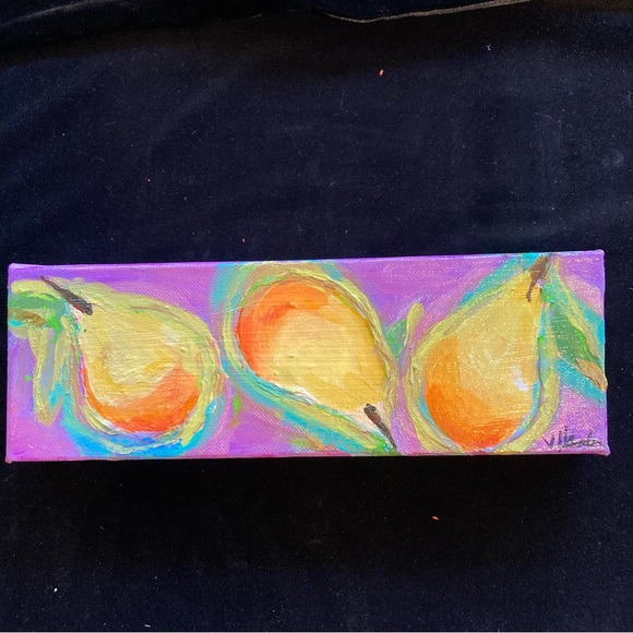 Summer Pears On lavender Original Acrylic Painting  12”x4”x1.5”on canvas - Picture 8 of 11